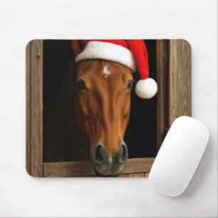 Horse Wearing a Santa Cap Mouse Mat