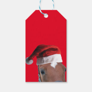 Horse wearing a Santa Claus Hat for Christmas Gift Tags