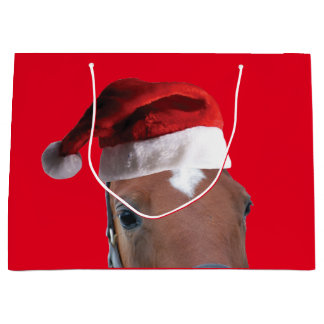 Horse wearing a Santa Claus Hat Large Gift Bag