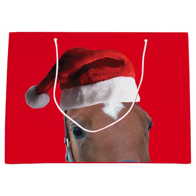 Horse wearing a Santa Claus Hat Large Gift Bag (Front)
