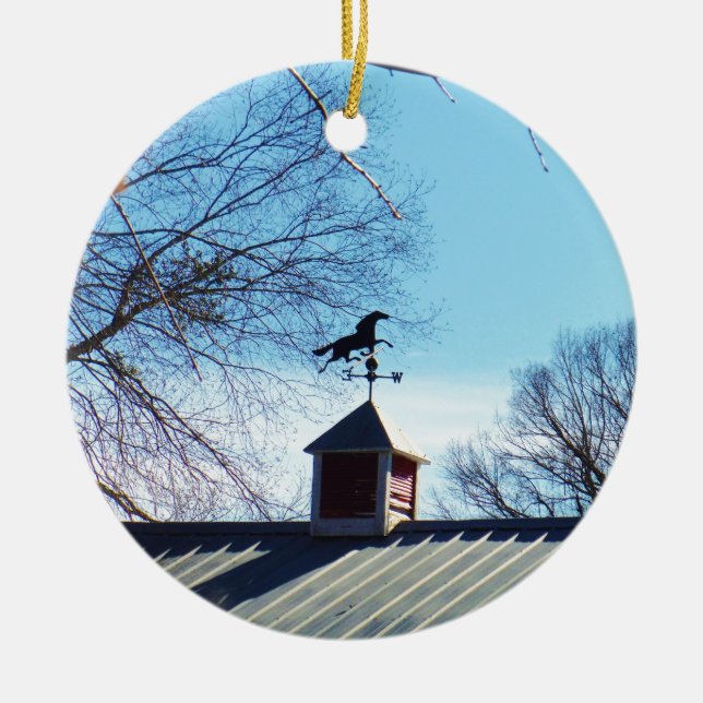 Horse Weather Vane Blue Sky Ceramic Tree Decoration (Front)
