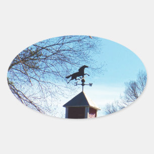 Horse Weather Vane Blue Sky Oval Sticker