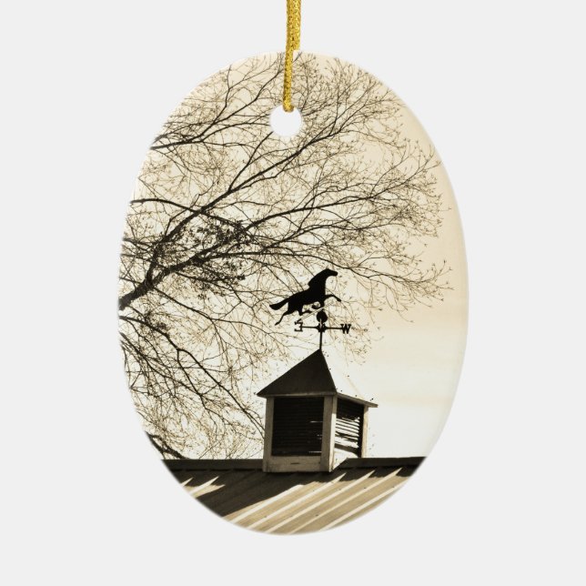 Horse Weather Vane sepia Ceramic Tree Decoration (Front)