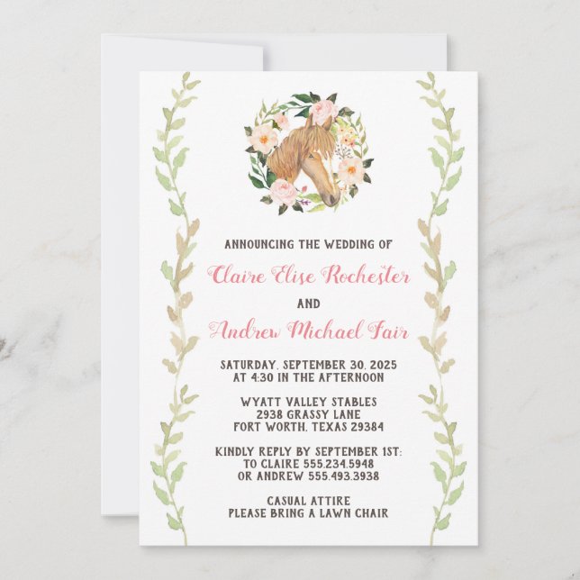 Horse Wedding Invitation - Watercolor (Front)