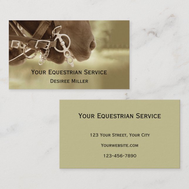 Horse Western Brown Green Equine Farm Business Card (Front/Back)
