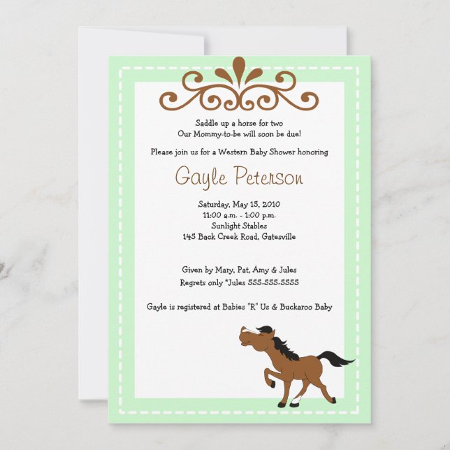 HORSE Western Cowgirl 5x7 Baby Shower Invitation (Front)