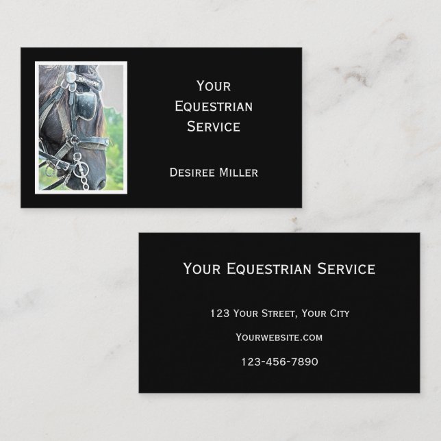 Horse Western Rustic Black White Equestrian Busine Business Card (Front/Back)