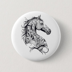 Horse Wild Animal Nature Illustration Art Tattoo 6 Cm Round Badge
