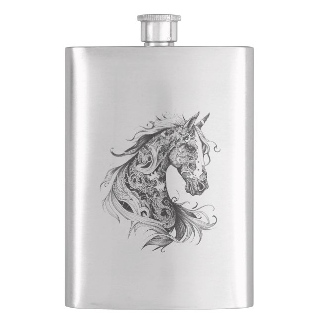 Horse Wild Animal Nature Illustration Art Tattoo Hip Flask (Front)