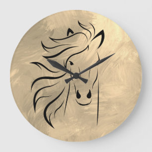 Horse Wild Mane Dun Palomino Abstract Large Clock