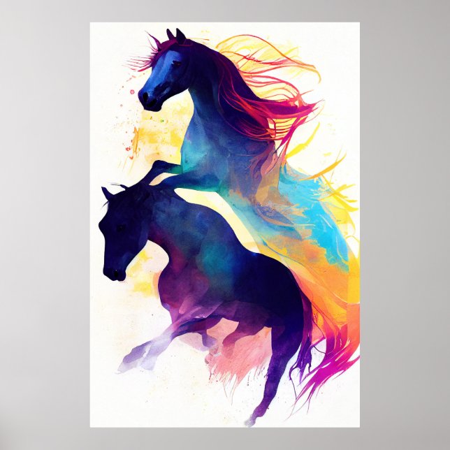 Horse Wild Nature Animal Colors Art Painting Poster (Front)
