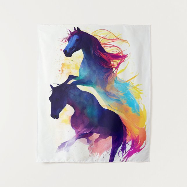 Horse Wild Nature Animal Colors Art Painting Tapestry (Front)