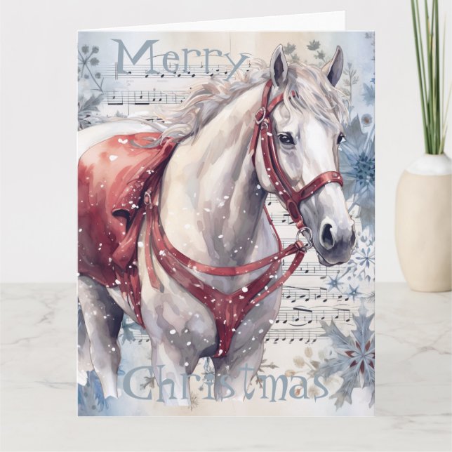 Horse Winter Christmas Watercolor Card (Front)