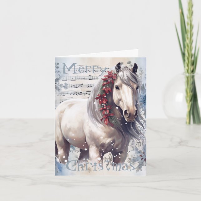 Horse Winter Christmas Watercolor Card (Front)