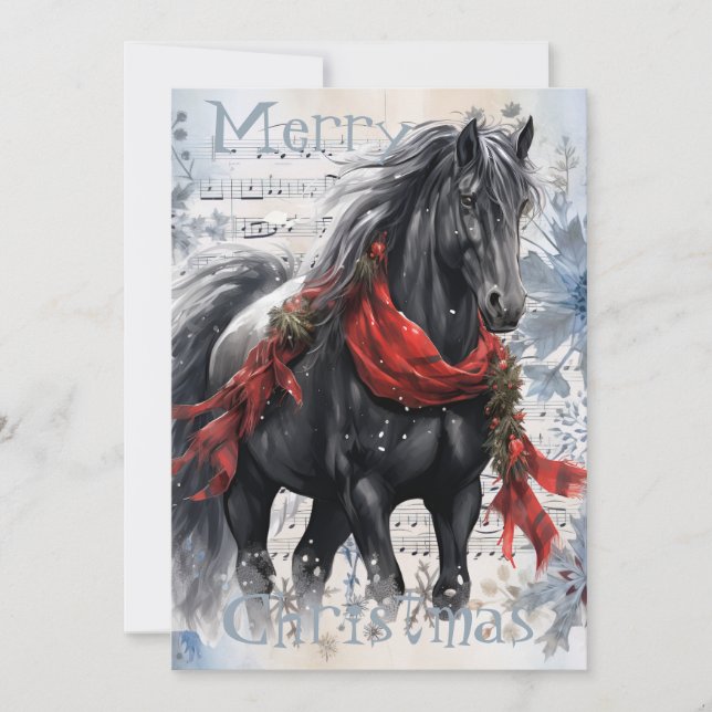 Horse Winter Christmas Watercolor Holiday Card (Front)