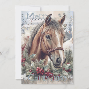 Horse Winter Christmas Watercolor Holiday Card