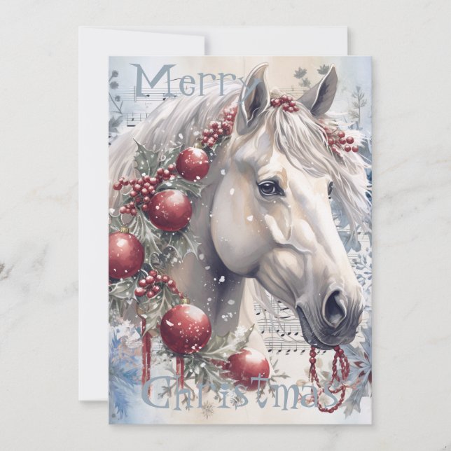 Horse Winter Christmas Watercolor Holiday Card (Front)