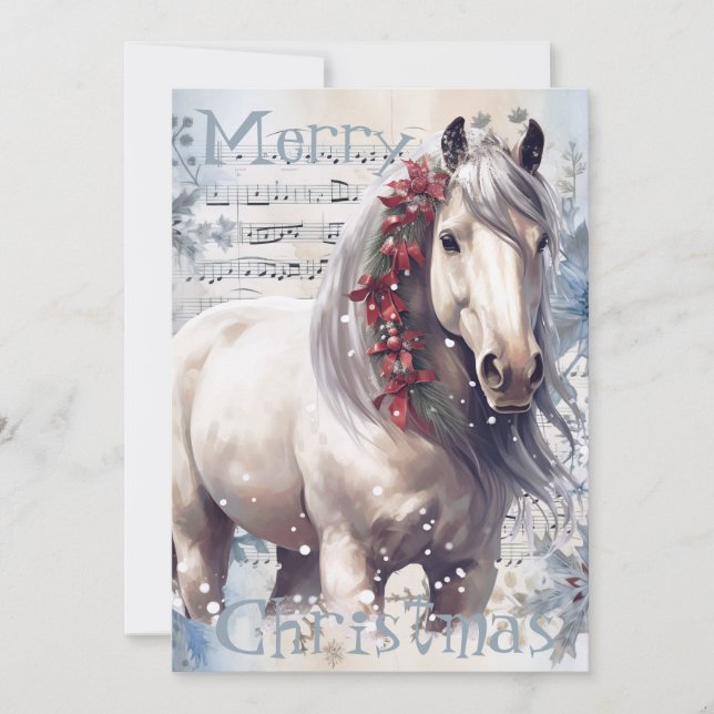 Horse Winter Christmas Watercolor Holiday Card (Front)