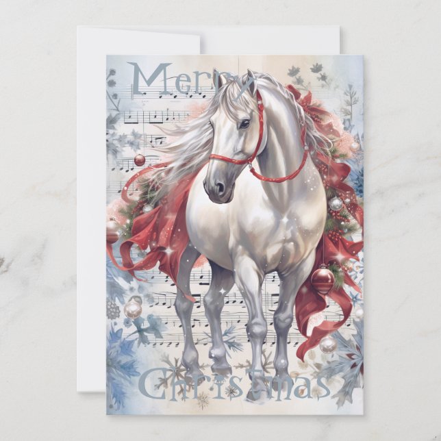 Horse Winter Christmas Watercolor Holiday Card (Front)