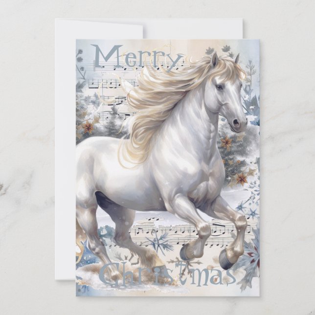 Horse Winter Christmas Watercolor Holiday Card (Front)