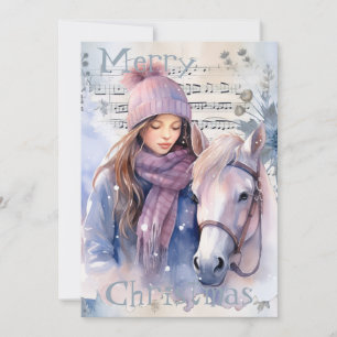 Horse Winter Christmas Watercolor Holiday Card