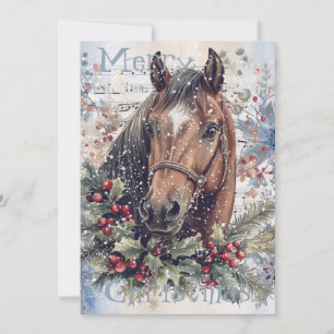Horse Winter Christmas Watercolor Holiday Card