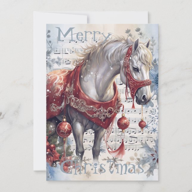 Horse Winter Christmas Watercolor Holiday Card (Front)