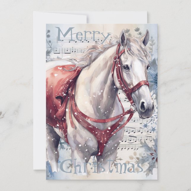 Horse Winter Christmas Watercolor Holiday Card (Front)