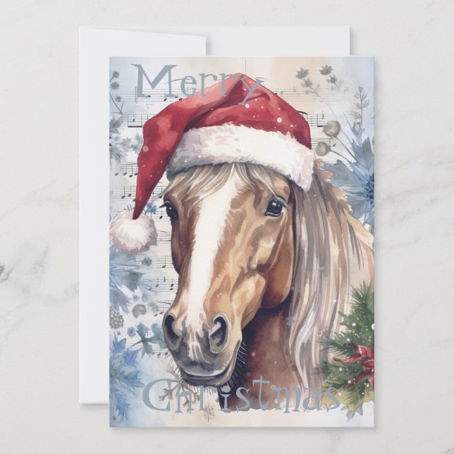 Horse Winter Christmas Watercolor Holiday Card (Front)