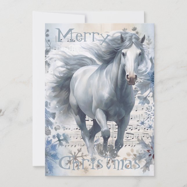 Horse Winter Christmas Watercolor Holiday Card (Front)