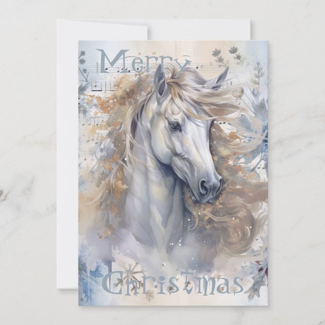 Horse Winter Christmas Watercolor Holiday Card (Front)