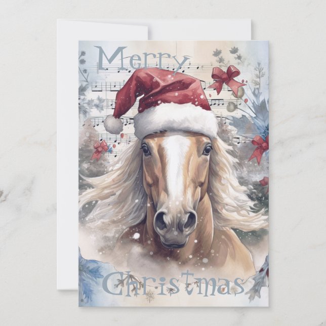 Horse Winter Christmas Watercolor Holiday Card (Front)