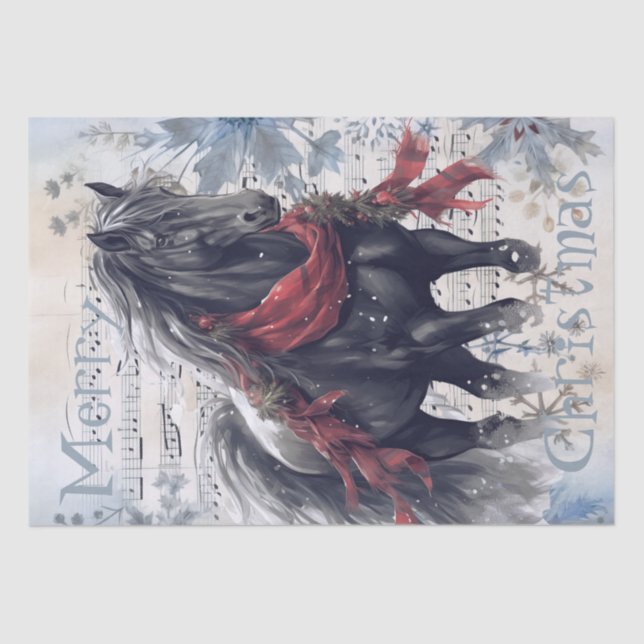 Horse Winter Christmas Watercolor Tissue Paper (Front)