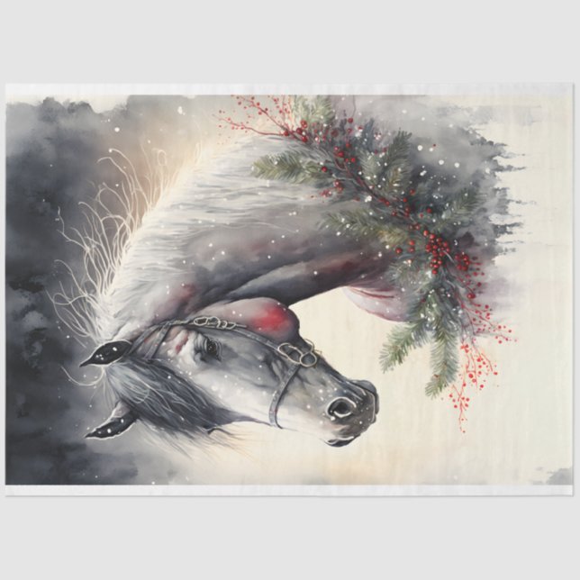 Horse Winter Christmas Watercolor Tissue Paper (Front)