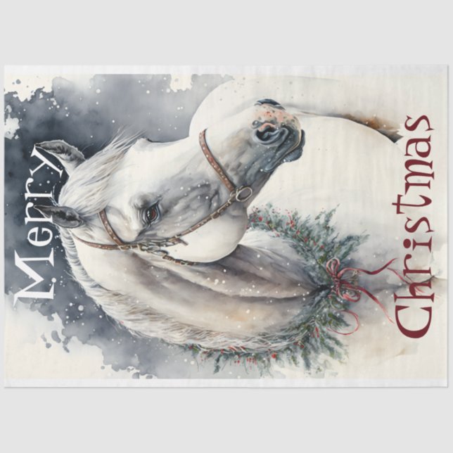 Horse Winter Christmas Watercolor Tissue Paper (Front)