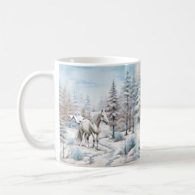Horse winter scene snow forest Christmas Coffee Mug (Left)