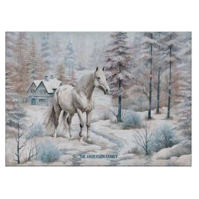 Horse winter scene snow forest Christmas Cutting Board (Front)