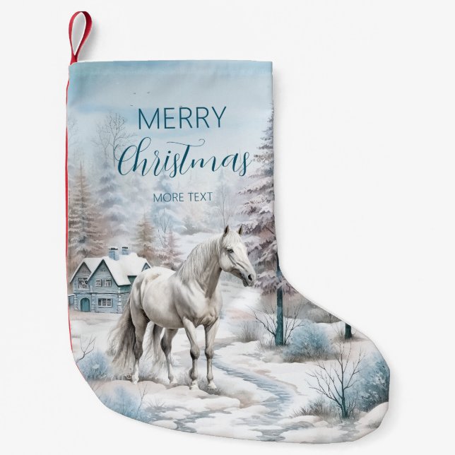 Horse winter scene snow forest Christmas Small Christmas Stocking (Front)