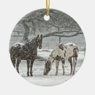 horse winter snow farm ranch animals snowy frozen ceramic tree decoration