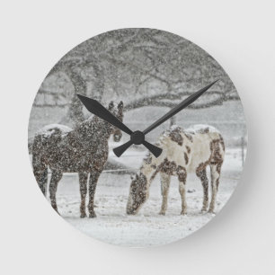 horse winter snow farm ranch animals snowy frozen round clock