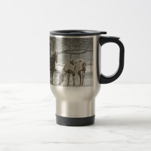 horse winter snow farm ranch animals snowy frozen travel mug