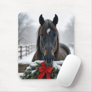 Horse With a Christmas Wreath Mouse Mat