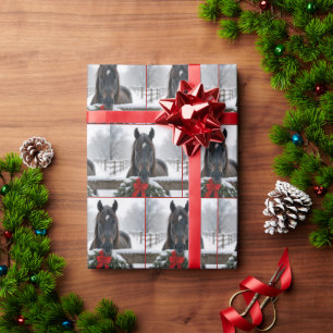 Horse With A Christmas Wreath Wrapping Paper