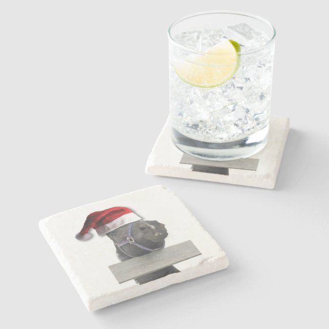 Horse with a Santa Hat Stone Coaster (Side)