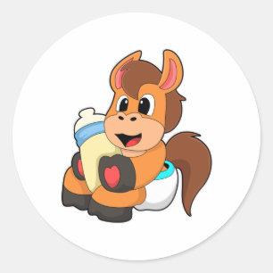 Horse with Baby bottle Classic Round Sticker