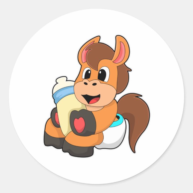 Horse with Baby bottle Classic Round Sticker (Front)