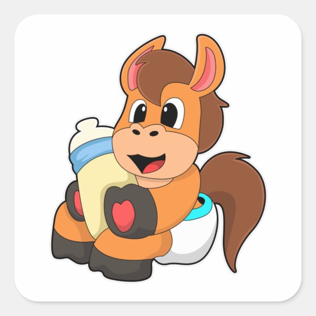 Horse with Baby bottle Square Sticker (Front)