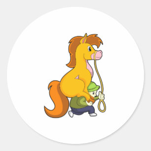 Horse with Boy.PNG Classic Round Sticker