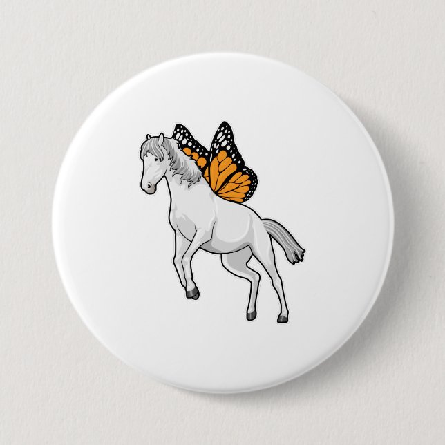 Horse with Butterfly 7.5 Cm Round Badge (Front)