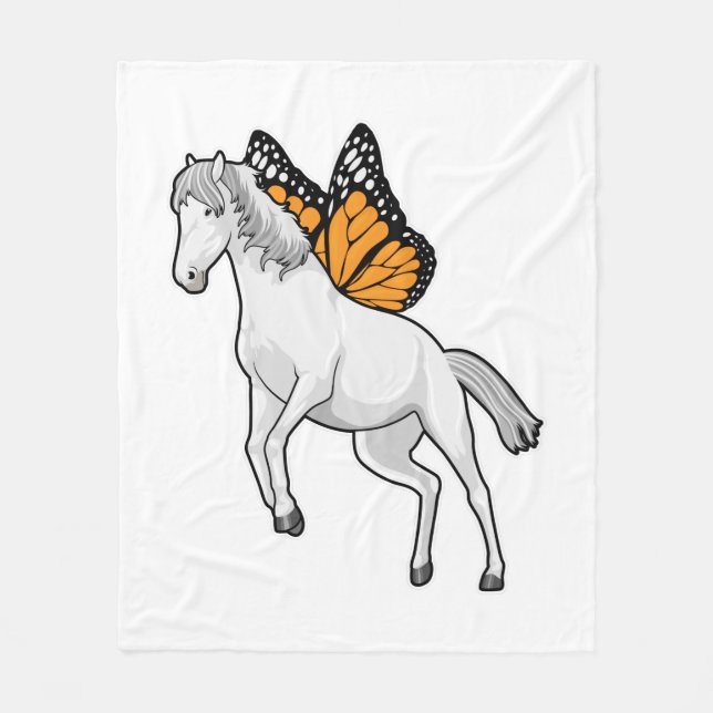 Horse with Butterfly Fleece Blanket (Front)